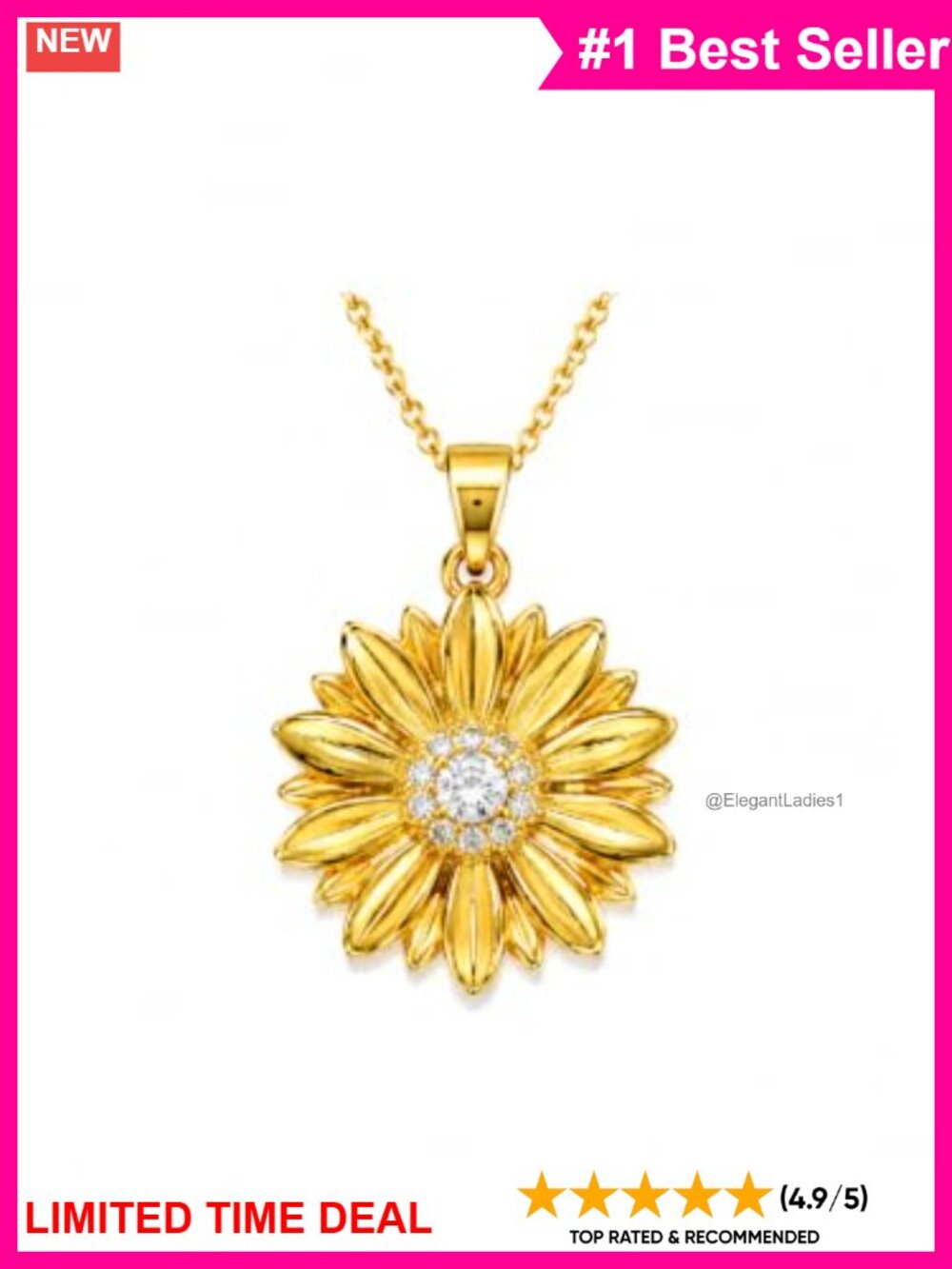 14K Gold Sunflower Necklace Moissanite Flower Pendant 18+2" Fine Jewelry Gift
